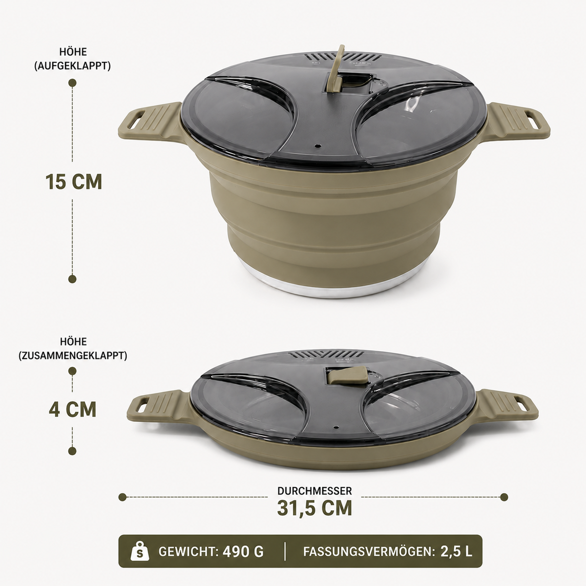 Faltbarer Silikon Camping Kochtopf 2,5L – Teekanne für Outdoor