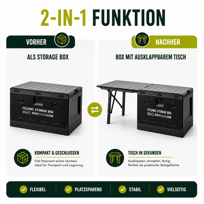 2-in-1 Faltbox mit ausklappbarem Campingtisch -  Clever unterwegs