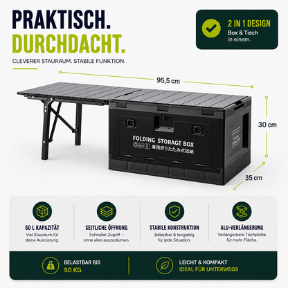 2-in-1 Faltbox mit ausklappbarem Campingtisch -  Clever unterwegs