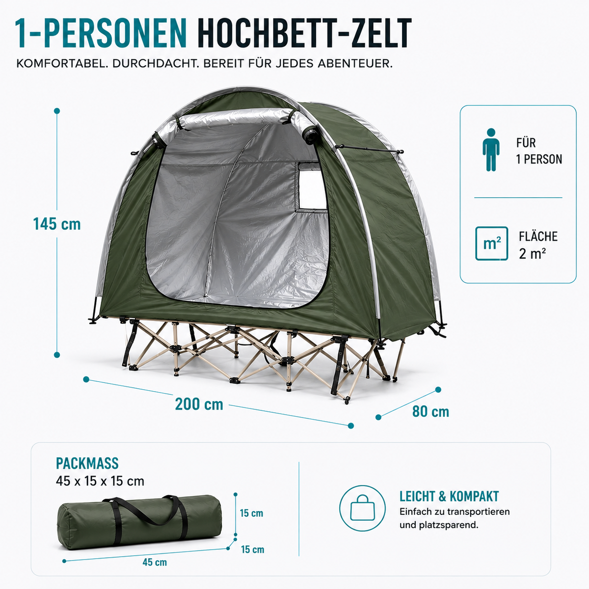 1-Personen Hochbett-Zelt - Für komfortable Nächte draussen