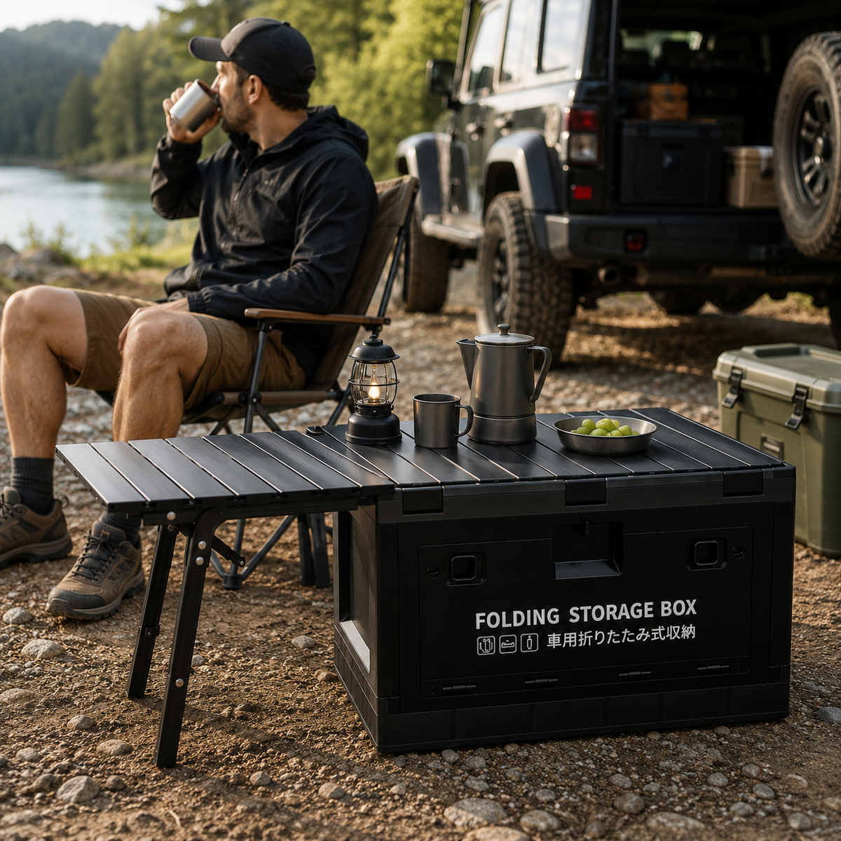 2-in-1 Faltbox mit ausklappbarem Campingtisch -  Clever unterwegs