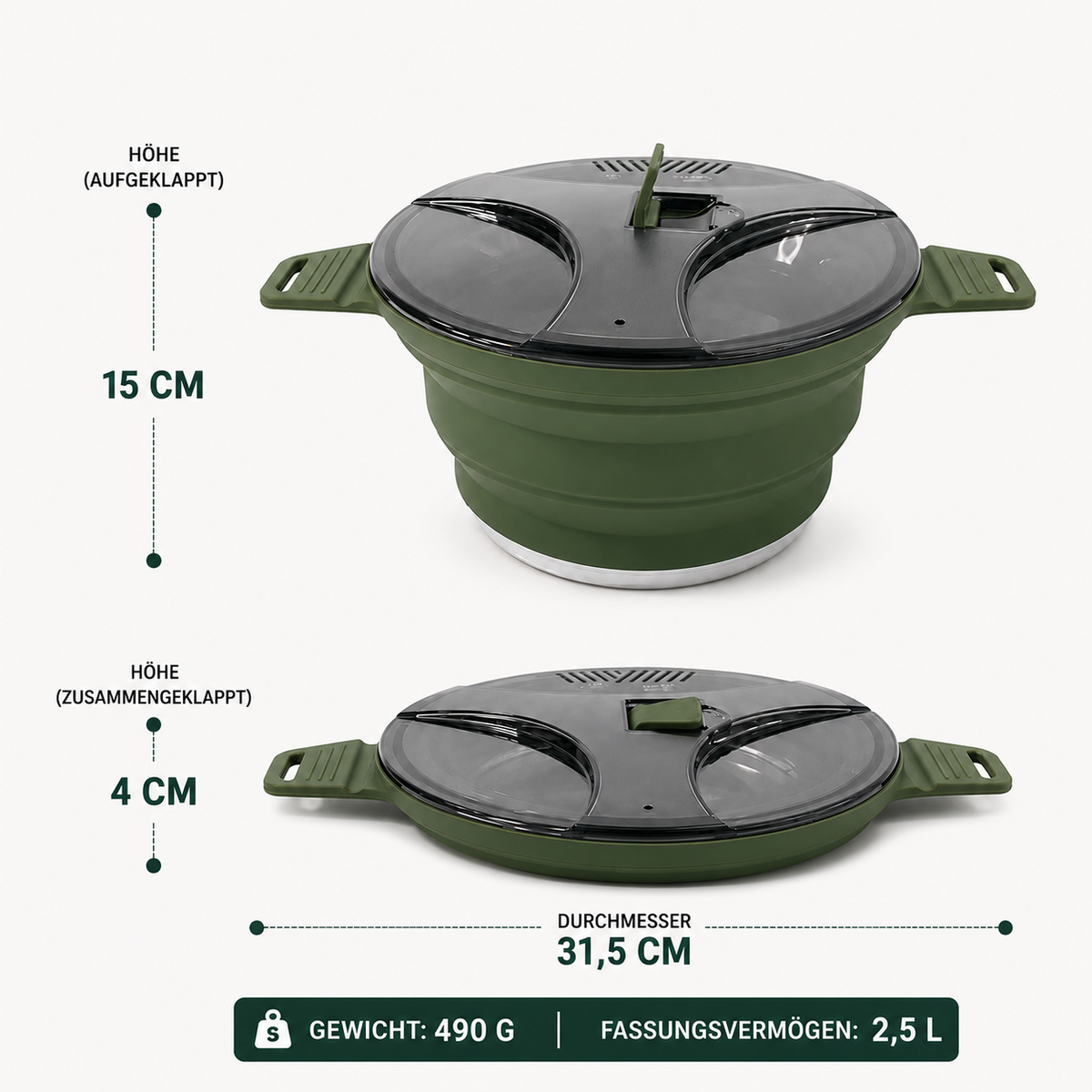 Faltbarer Silikon Camping Kochtopf 2,5L – Teekanne für Outdoor