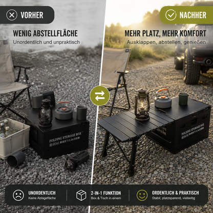 2-in-1 Faltbox mit ausklappbarem Campingtisch -  Clever unterwegs
