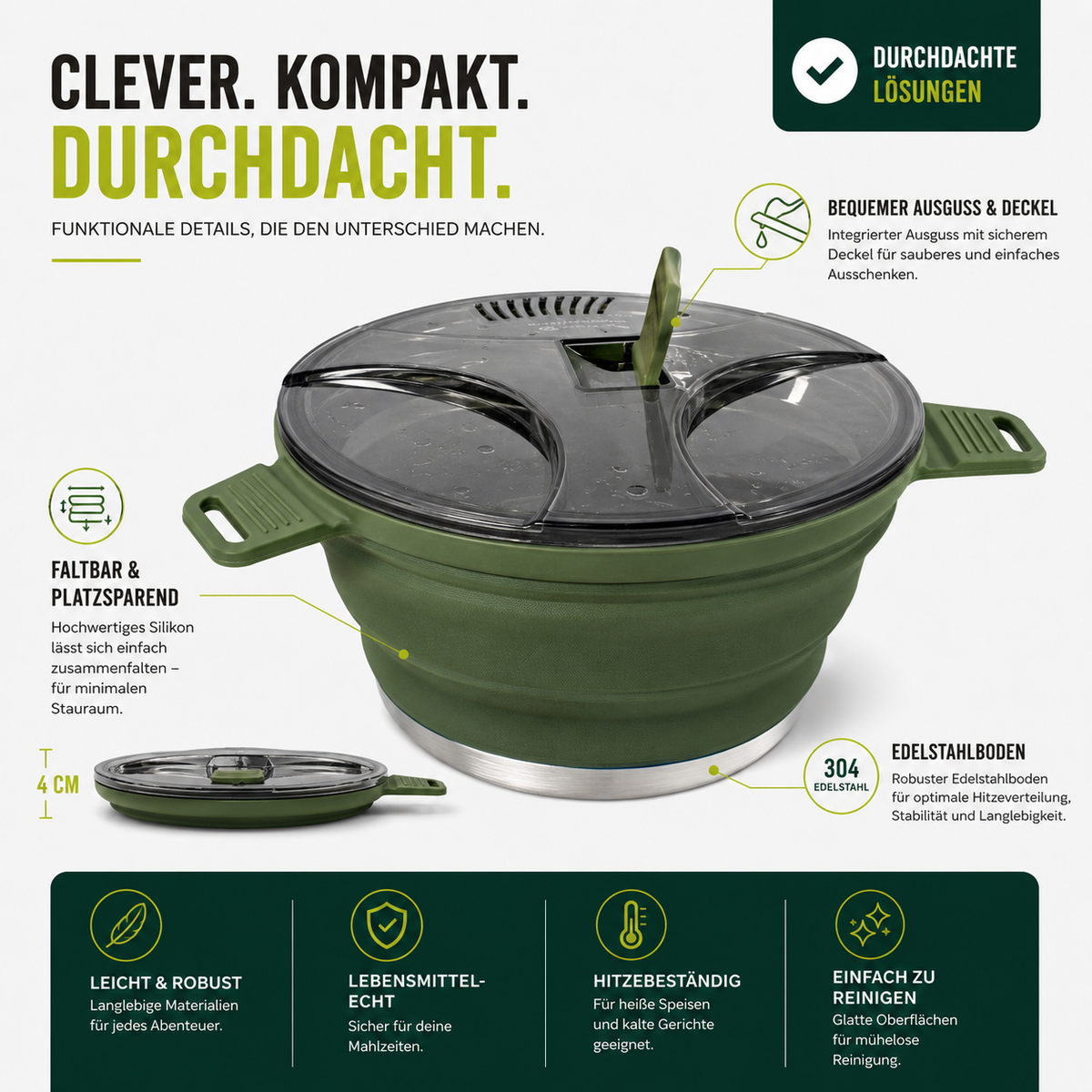 Faltbarer Silikon Camping Kochtopf 2,5L – Teekanne für Outdoor
